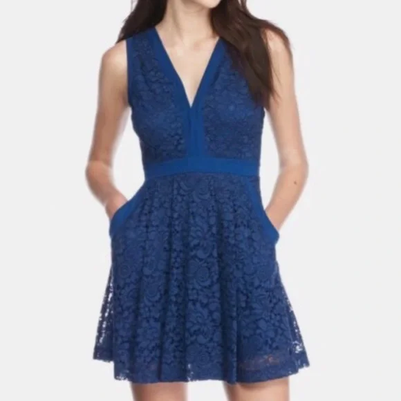Free People | Dresses | Free People Lovely In Love Floral Lace Deep V Back  Cutout Blue Mini Dress Sz Xs | Poshmark